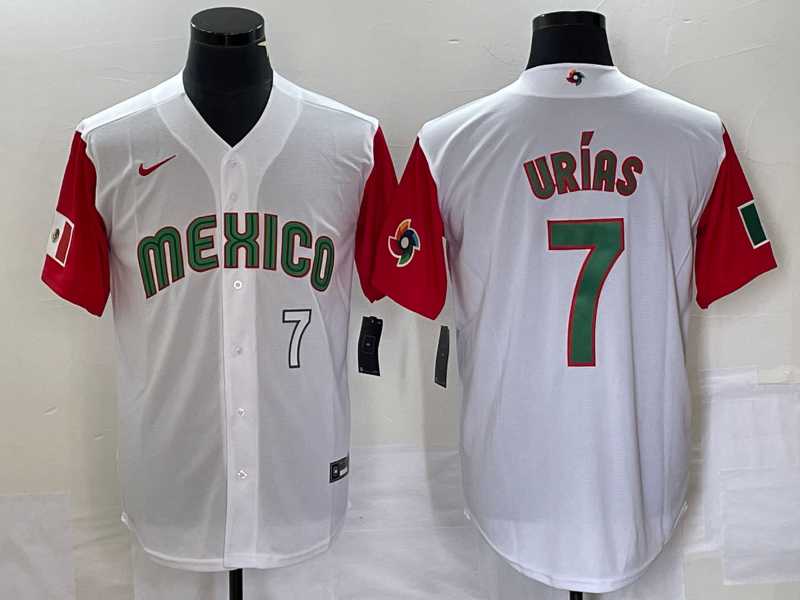 Men%27s Mexico Baseball #7 Julio Urias Number 2023 White Red World Classic Stitched Jersey54->2023 world baseball classic->MLB Jersey